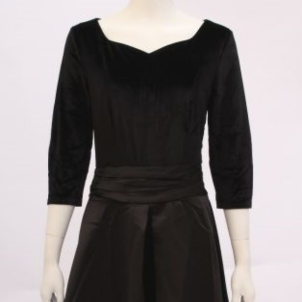 Black Satin Velvet Pin Up Rockabilly Dress M - Picture 4 of 5